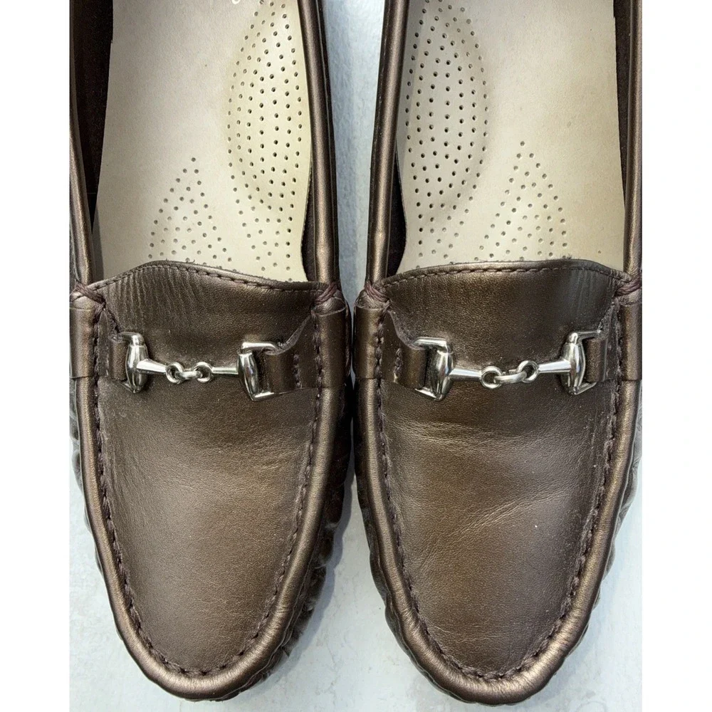 SAS Metro Shoes Womens 8.5 S Slim Bronze Leather Horsebit Loafers USA‎ 4615